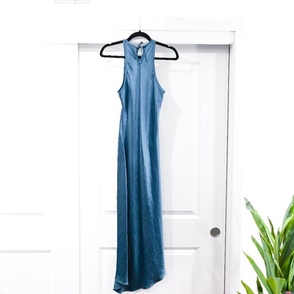 Nomia Size 4 Racerback Bias Dress Asymmetric Hem Halter in Lagoon Blue - Picture 8 of 11